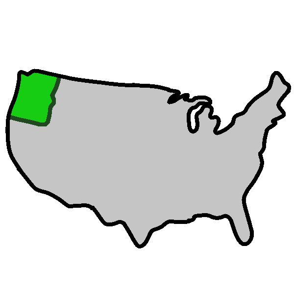 A gray map of the United States, with the Pacific north western region highlighted in green.